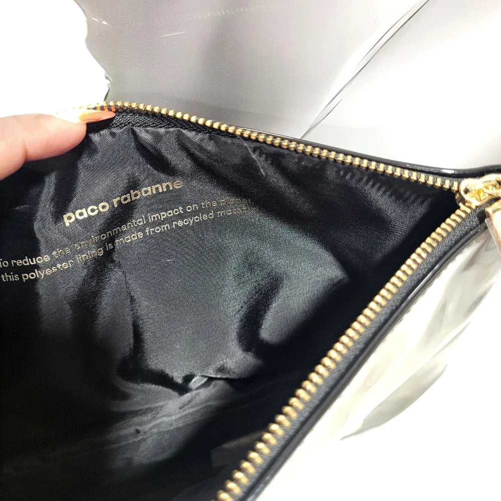 Paco Rabanne Black Faux Patent Leather Clutch Makeup Bag Travel Pouch NWOT
